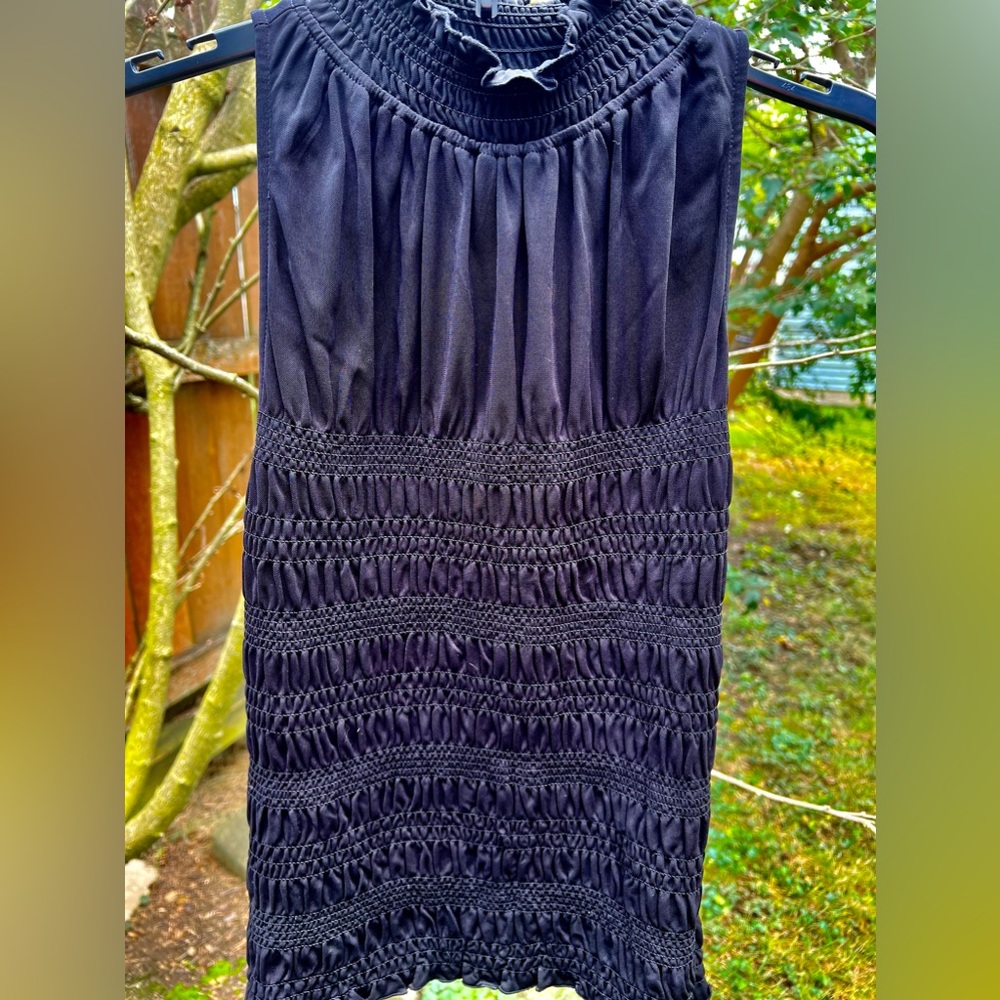 NWOT Frame mock high neck ruched tank blouse top smocked S smocked corset black
